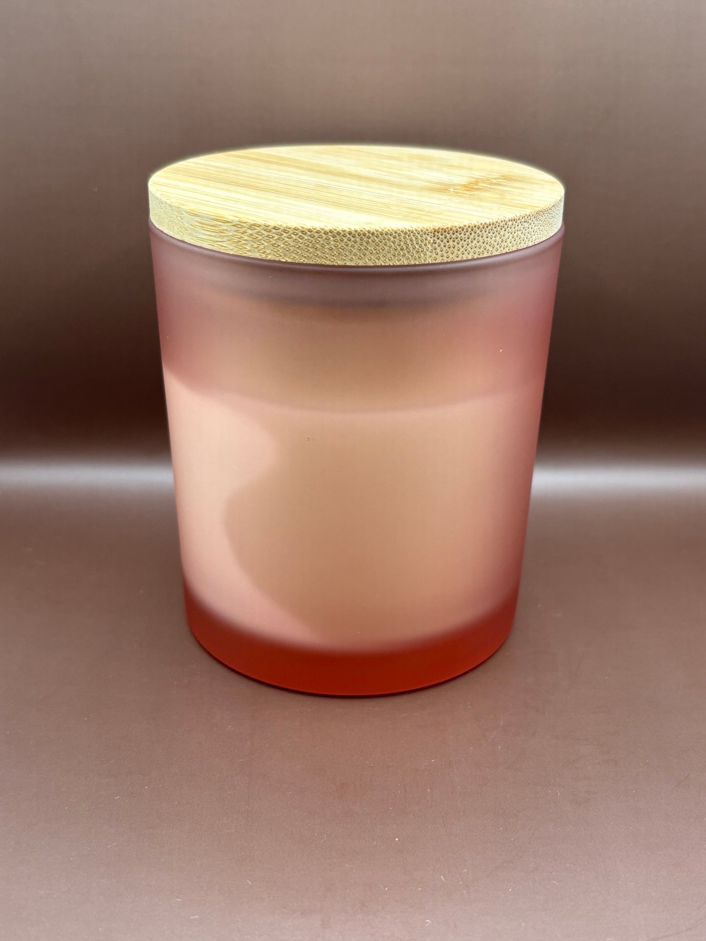 Scented 7oz Soy Wax Candles In A Frosted Pink Glass Candle Jar.