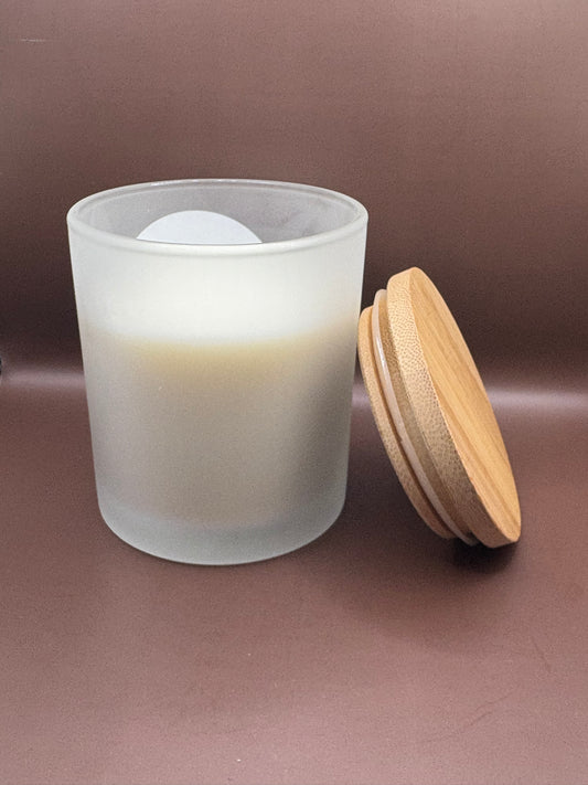 Scented 7oz Soy Wax Candles In A Frosted White Glass Candle Jar.