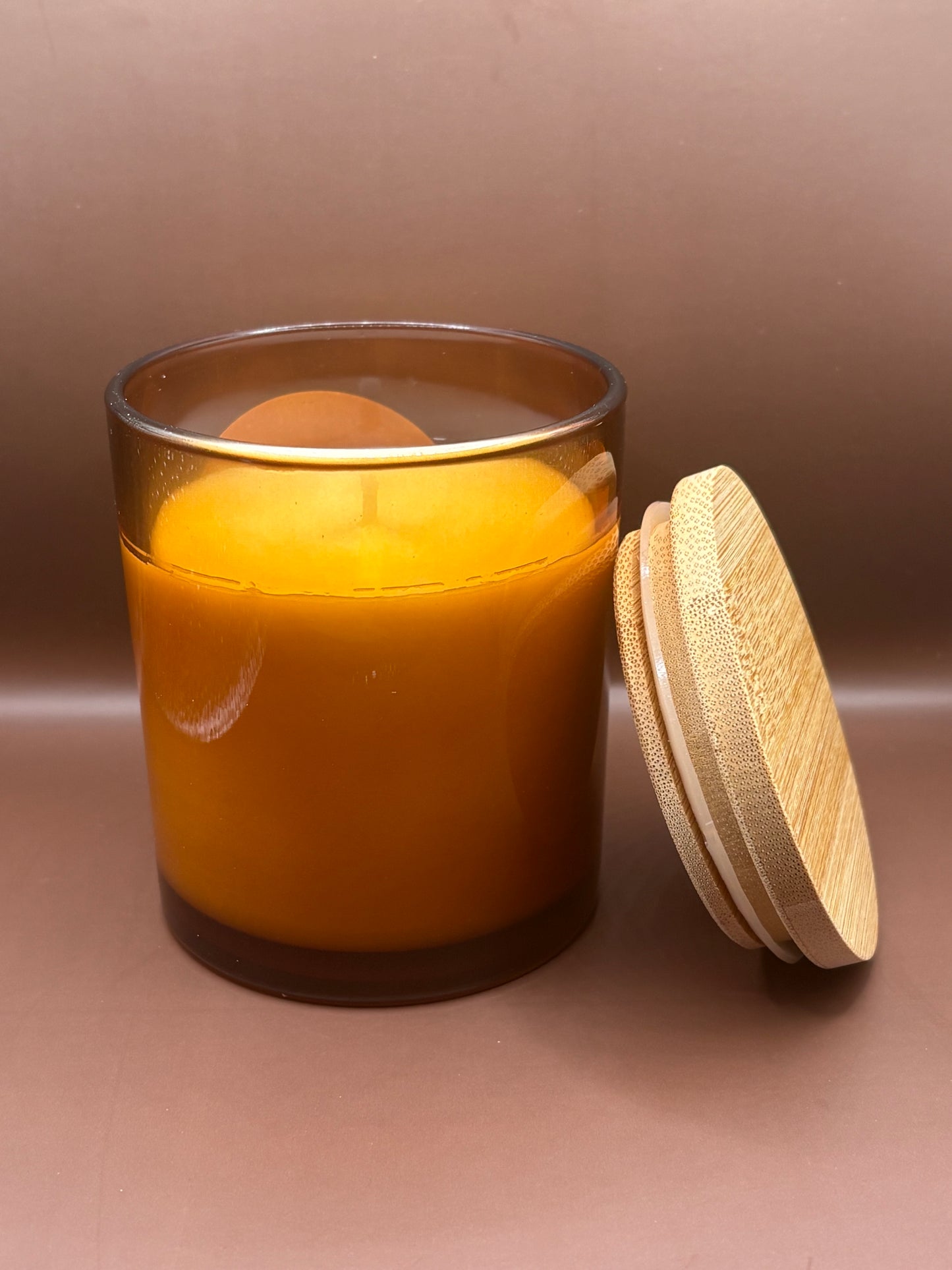 Scented 7oz Soy Wax Candles In A Brown Glass Candle Jar.