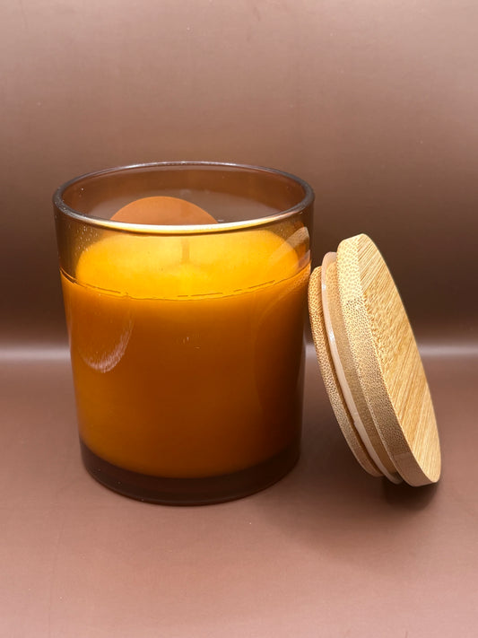 Scented 7oz Soy Wax Candles In A Brown Glass Candle Jar.